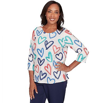Women's Alfred Dunner Tossed Heart Pattern Knit Top