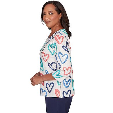 Women's Alfred Dunner Tossed Heart Pattern Knit Top
