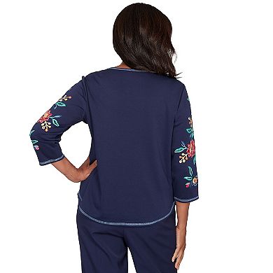 Alfred Dunner Embroidered Sleeve Knit Top with Necklace