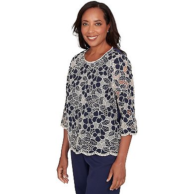Women's Alfred Dunner Floral Lace Trim Soft Knit Top