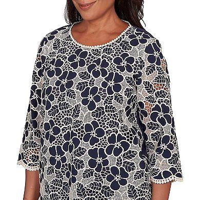 Women's Alfred Dunner Floral Lace Trim Soft Knit Top
