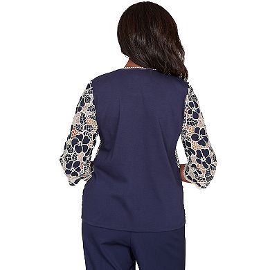 Women's Alfred Dunner Floral Lace Trim Soft Knit Top