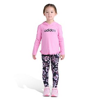 Girls 4-6x adidas 2 pc Long Sleeve Ruffle Hooded Top & Printed Leggings Set