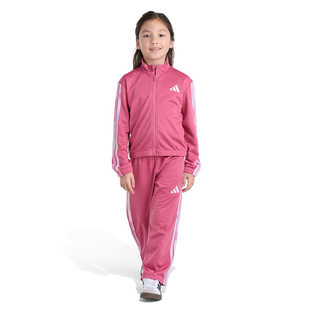 00s Courreges ピンク　リブライン　トラックジャケット　ジャージ Girls 4-6x adidas 2-Piece Long Sleeve 3-Stripe Jacket & Wide Leg