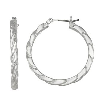 Napier Silver Tone Braid Hoop Earrings