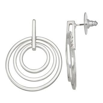 Napier Silver Tone Large Rings Drop Post Earrings