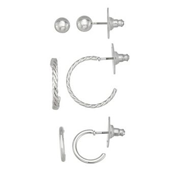 Napier 3-Pair Silver Tone Hoop Earring Set