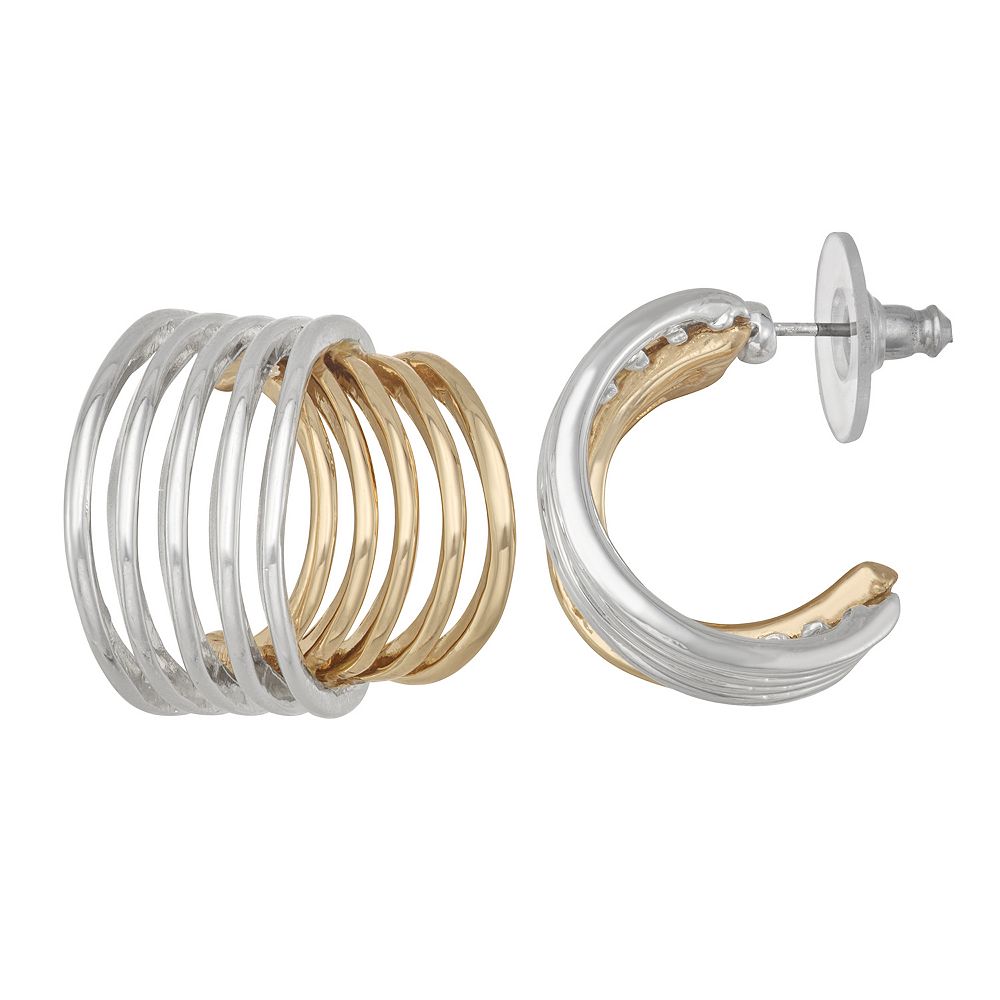 Napier Two-Tone Ridge Drop Post Earrings