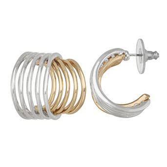 Napier Two-Tone Ridge Drop Post Earrings