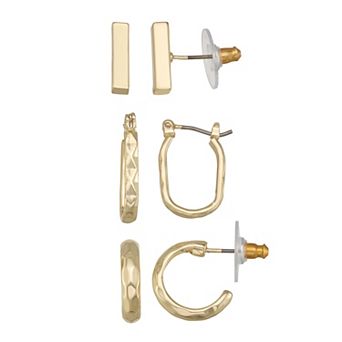 Napier 3-Pair Gold Tone Hoop Earring Set