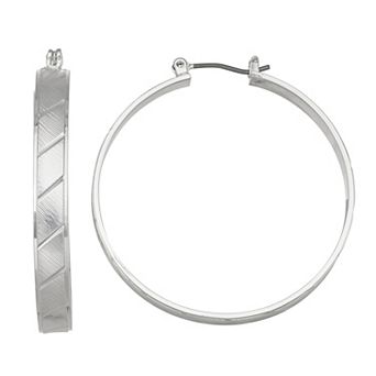 Napier Silver Tone Textured Hoop Earrings