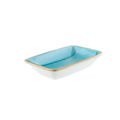 Aqua 6" x 3.75" x h:1.25" 6 oz. Rectangular Blue Porcelain Deep Plate (Set of 2)