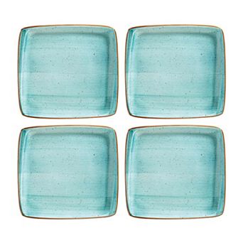 Aqua 6.25" x 5.75" Square Blue Porcelain Plate (Set of 4)