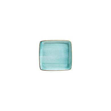 Aqua 6.25" x 5.75" Square Blue Porcelain Plate (Set of 4)
