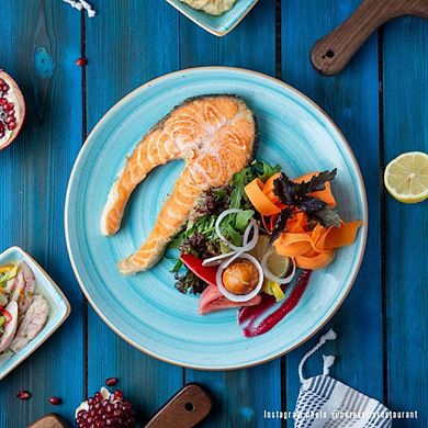 Aqua dia.12" Round Blue Porcelain Plate (Set of 4)