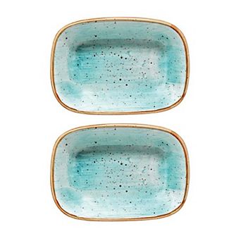 Aqua 6.5" x 4.5" x h:1.5" 12 oz. Rectangular Blue Porcelain Deep Plate (Set of 2)