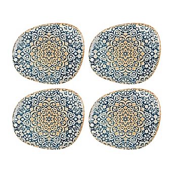 Alhambra 9.5" x 7.5" Organic Shape Decorated Porcelain Plate (Set of 4)