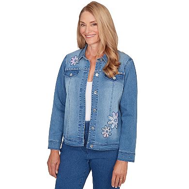Women's Alfred Dunner Floral Applique Detail Denim Jacket