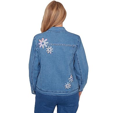 Women's Alfred Dunner Floral Applique Detail Denim Jacket