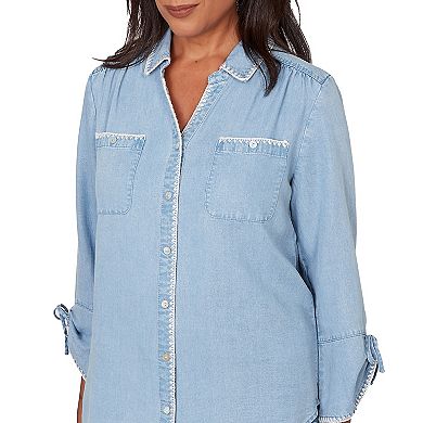 Women's Alfred Dunner Blanket Stitch Trim Button-Front Top
