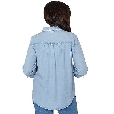 Women's Alfred Dunner Blanket Stitch Trim Button-Front Top