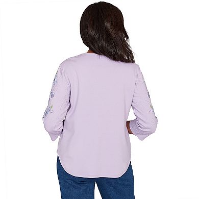 Women's Alfred Dunner Embroidered Sleeve Textured Top with Necklace