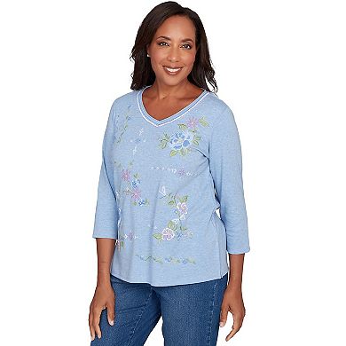 Women's Alfred Dunner Cross-Stitched Floral V-Neck Top