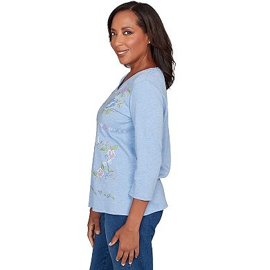 Women's Alfred Dunner Cross-Stitched Floral V-Neck Top