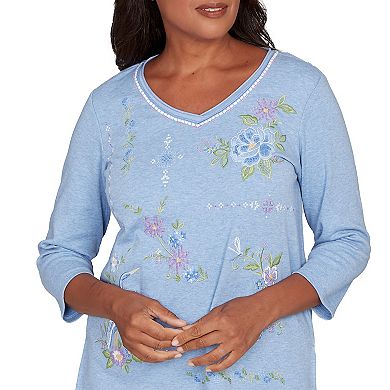 Women's Alfred Dunner Cross-Stitched Floral V-Neck Top