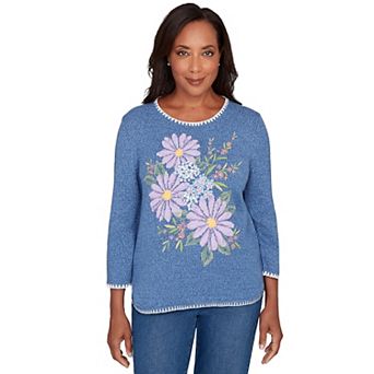 Women's Alfred Dunner Cross Stitched Floral Pullover Sweater