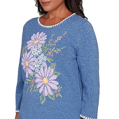 Women's Alfred Dunner Cross Stitched Floral Pullover Sweater