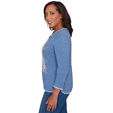 Women's Alfred Dunner Cross Stitched Floral Pullover Sweater