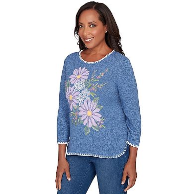 Women's Alfred Dunner Cross Stitched Floral Pullover Sweater