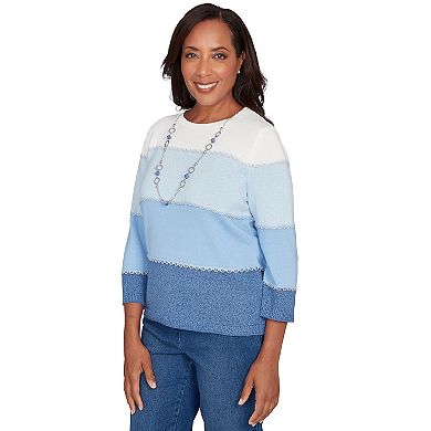 Women's Alfred Dunner Ombre Stripe Sweater with Necklace