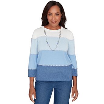 Women's Alfred Dunner Ombre Stripe Sweater with Necklace
