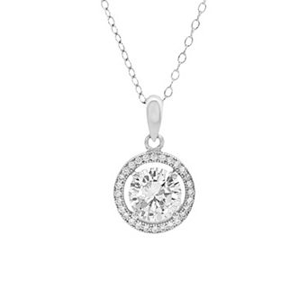 PRIMROSE Sterling Silver Cubic Zirconia Halo Pendant Necklace