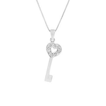 PRIMROSE Sterling Silver Cubic Zirconia Key Pendant Necklace