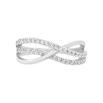 PRIMROSE Sterling Silver Cubic Zirconia Crossover Band Ring