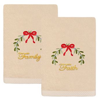 Linum Home Textiles 2 pc Christmas Ideals Embroidered Luxury Turkish Cotton Hand Towel Set