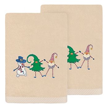 Linum Home Textiles 2 pc Christmas Frolic Embroidered Luxury Turkish Cotton Hand Towel Set