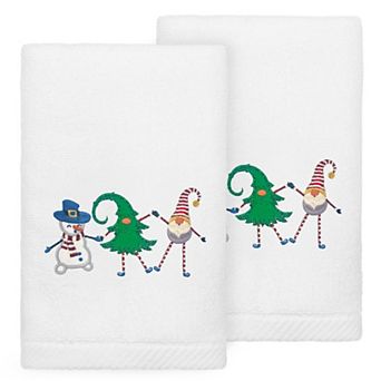 Linum Home Textiles 2 pc Christmas Frolic Embroidered Luxury Turkish Cotton Hand Towel Set