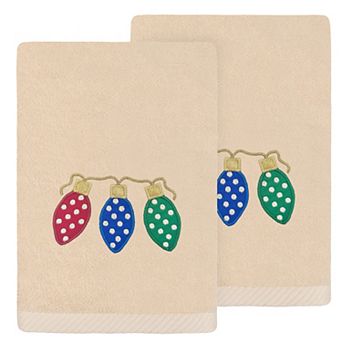 Linum Home Textiles 2 pc Christmas Twinkle Embroidered Turkish Cotton Hand Towel Set