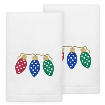 Linum Home Textiles 2 pc Christmas Twinkle Embroidered Turkish Cotton Hand Towel Set
