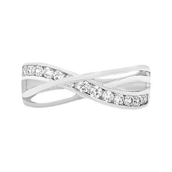 PRIMROSE Sterling Silver Cubic Zirconia Crossover Band Ring