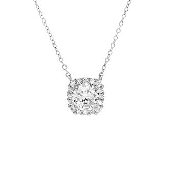 PRIMROSE Sterling Silver Cubic Zirconia Center Stone & Pave Frame Necklace