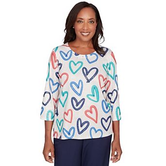 Petite Alfred Dunner Tossed Heart Pattern Knit Top