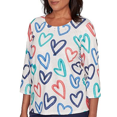 Petite Alfred Dunner Tossed Heart Pattern Knit Top