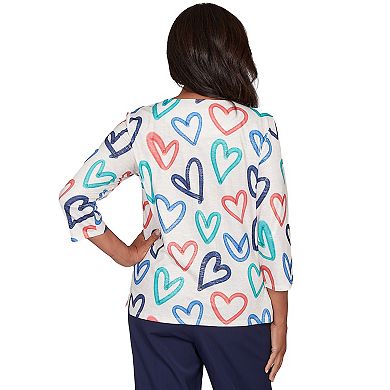 Petite Alfred Dunner Tossed Heart Pattern Knit Top