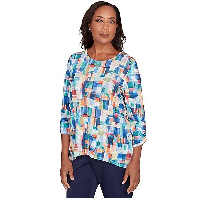 Petite Alfred Dunner Tile Print Colorblock Textured Top