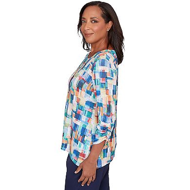 Petite Alfred Dunner Tile Print Colorblock Textured Top